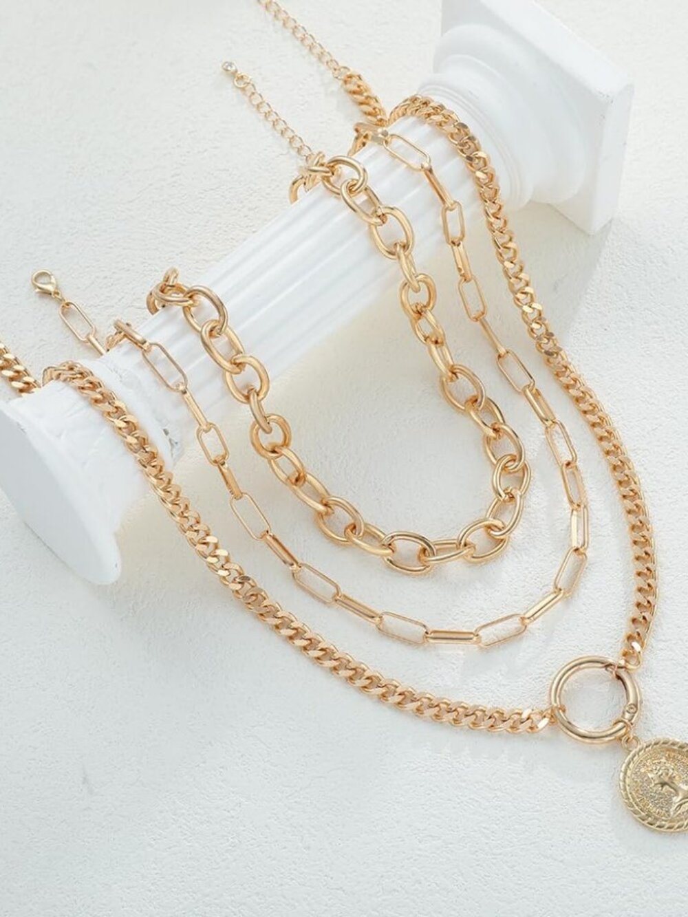 Vintage Gold Layered Necklaces for Women Trendy, Chunky Cuban Link Paperclip Cha - Picture 8 of 9